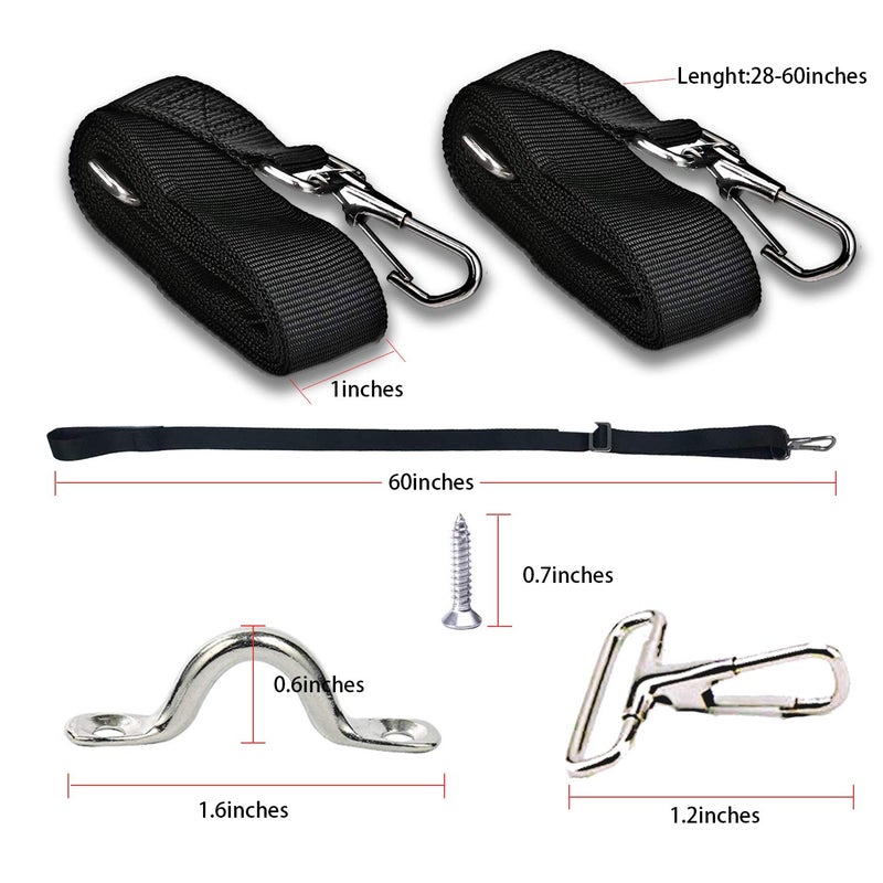 PERCARE 4 Pcs Adjustable Bimini Top Straps Black, Marine Tension Tie Down Webbing Straps with Loop Snap Hooks + Pad Eye,28"~60" Stainless Steel Boat Awning Hardware - Image 2